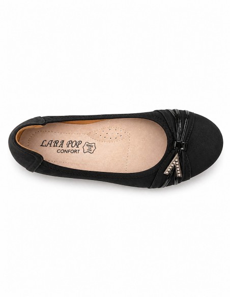 Ballerines femme semelle cuir noir, blanc, marine, souples boucle argentée strass semelle