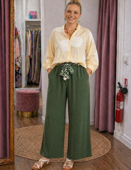 Pantalon Fluide Femme Taille Haute Élégant été – Léger Confort, Ceinture Nouée du 36 au 50