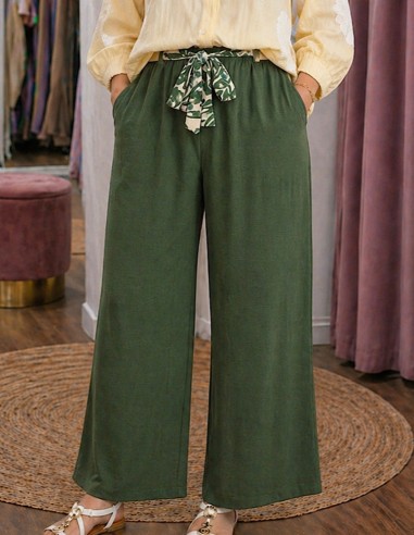 Pantalon Fluide Femme Taille Haute...