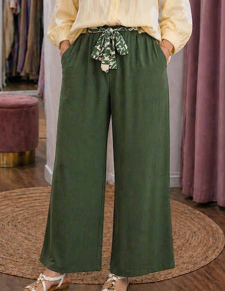 Pantalon Fluide Femme Taille Haute Élégant été – Léger Confort, Ceinture Nouée du 36 au 50