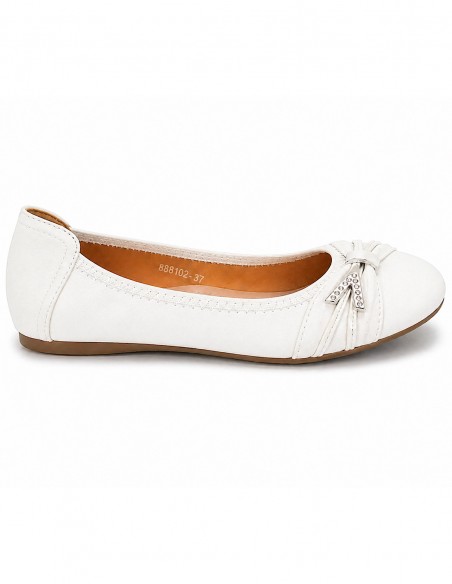 Ballerines femme semelle cuir noir, blanc, marine, souples boucle argentée strass semelle