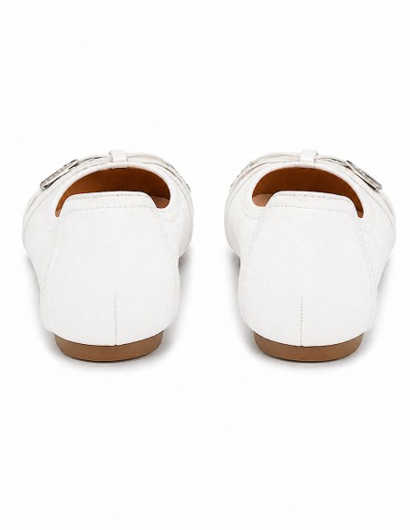 Ballerines femme semelle cuir noir, blanc, marine, souples boucle argentée strass semelle