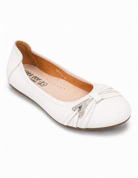 Ballerines femme semelle cuir noir, blanc, marine, souples boucle argentée strass semelle