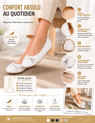 Ballerines femme semelle cuir noir,...