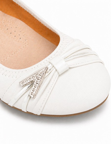 Ballerines femme semelle cuir noir, blanc, marine, souples boucle argentée strass semelle