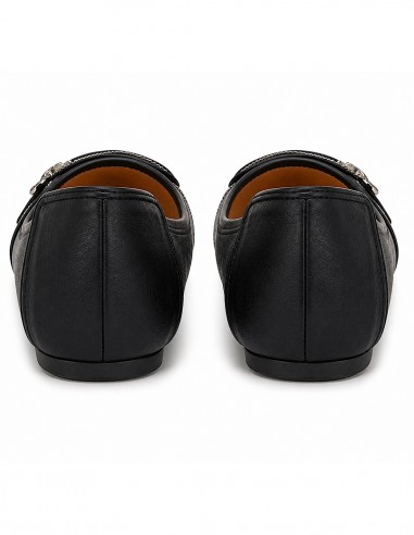 Ballerines noires souples semelle intérieure cuir & boucle décorative argentée strass