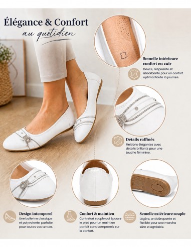 Ballerines femme semelle cuir noir,...
