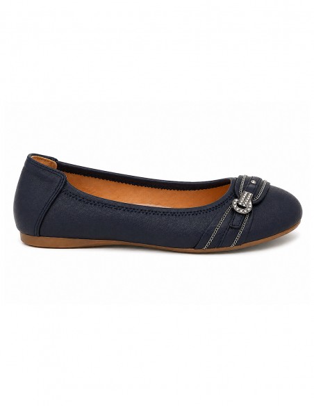 Ballerines femme semelle cuir noir, blanc, marine, souples boucle argentée strass semelle