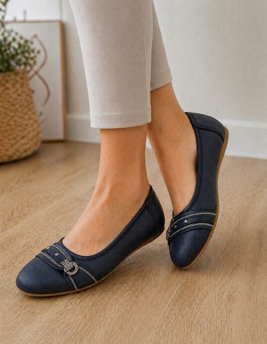 Ballerines femme semelle cuir noir,...