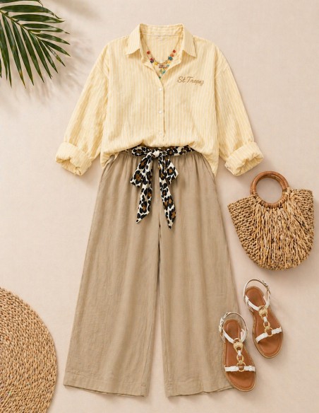 Pantalon Fluide Femme Taille Haute Élégant été – Léger Confort, Ceinture Nouée du 36 au 50