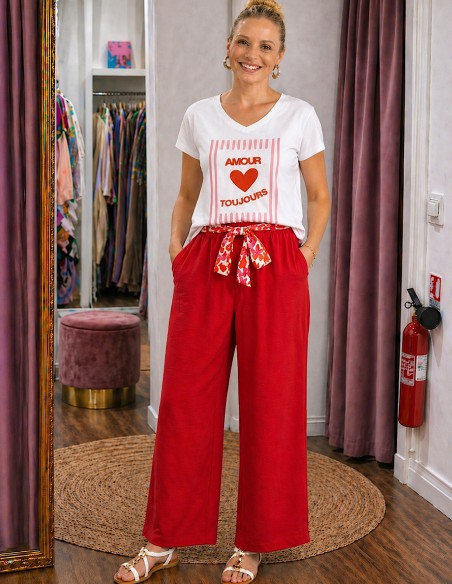 Pantalon Fluide Femme Taille Haute Élégant été – Léger Confort, Ceinture Nouée du 36 au 50