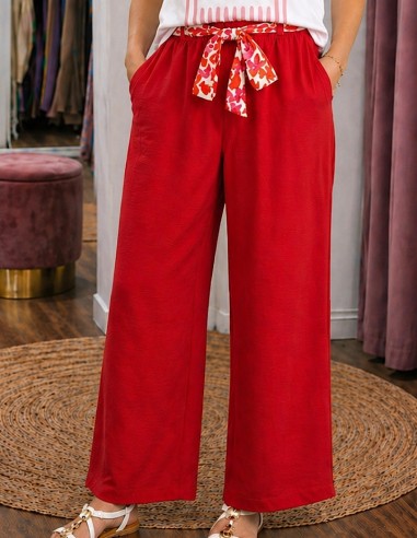 Pantalon Fluide Femme Taille Haute...