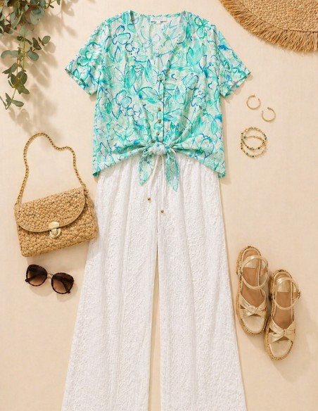 Blouse Femme Imprimée Verte Fluide Boutonnée – Top Été Chic Grande Taille du S au 4XL