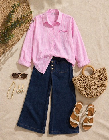 chemise coton femme tendance rose rayures écriture St tropez