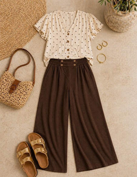 look été Pantalon large fluide femme taille haute élastique du 36 au 46 – Coupe ample confortable 4 coloris été chic bohème