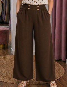 pantalon fluide femme lin marron bohème tendance taille élastique confort
