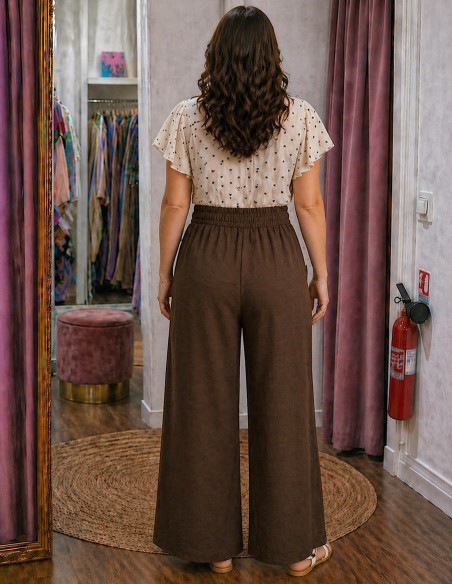 Pantalon large fluide femme taille haute élastique du 36 au 46 – Coupe ample confortable 4 coloris été chic bohème