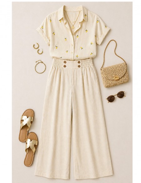 Pantalon large fluide femme taille haute élastique du 36 au 46 – Coupe ample confortable 4 coloris été chic bohème