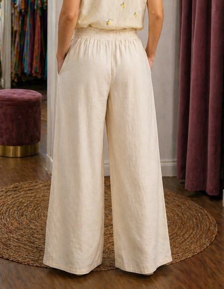 Pantalon large fluide femme taille haute élastique du 36 au 46 – Coupe ample confortable 4 coloris été chic bohème