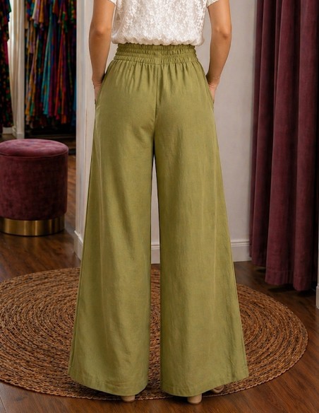 Pantalon large fluide femme taille haute élastique du 36 au 46 – Coupe ample confortable 4 coloris été chic bohème