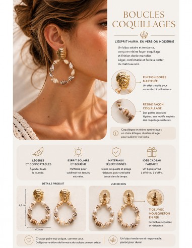 Boucles d’Oreilles Coquillage Résine...