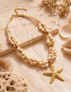 collier boheme chic en acier inoxydable résine et étoile de mer été