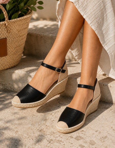 look été femme élégant avec espadrilles  femme noires à talon compensé 6cm