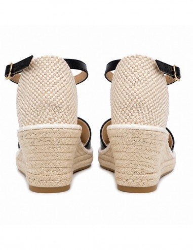 espadrilles  femme noires à talon compensé 6cm talon corde boheme