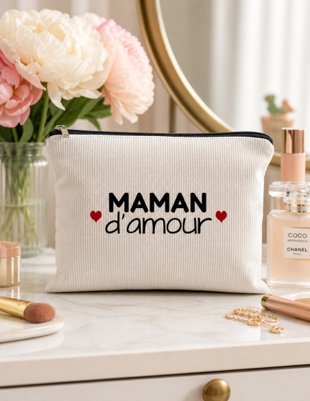 Trousse Maquillage Maman d'Amour - Pochette Cadeau Femme Original - Idée cadeau fête des mères fermeture zip