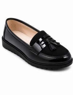 Mocassins femme noir verni semelle intérieur cuir confort - orthopédique pied sensible spécial confort