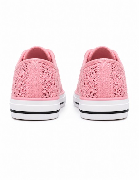 baskets femme en dentelle rose tendance pour sortie été vacance