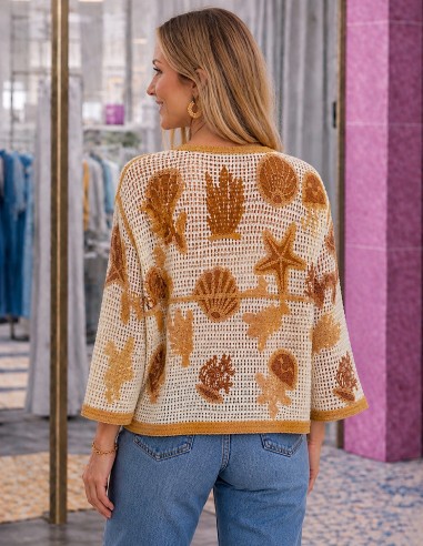Top crochet femme coton coquillages - blouse bohème