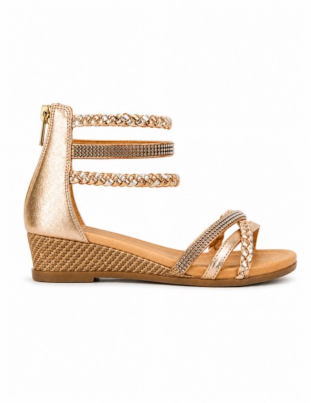 Sandales Femme Été Compensées Confort Élégantes Brides Tressées Strass – Chaussures Femme Légères Zip – Du 36 au 44