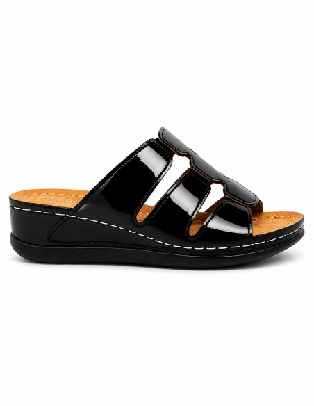 mules orthopédique femme noir verni confort légère et douce