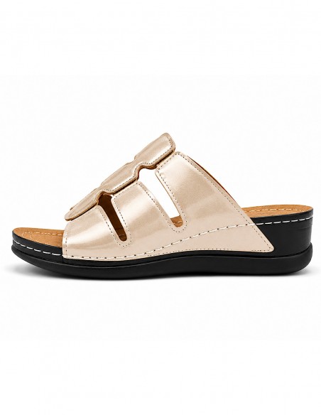 Sandales Femme Confort – Mules Orthopédiques, Semelle Antidérapante & Légère – Chaussures Mode Noir Vernis, Noir Mat, Doré