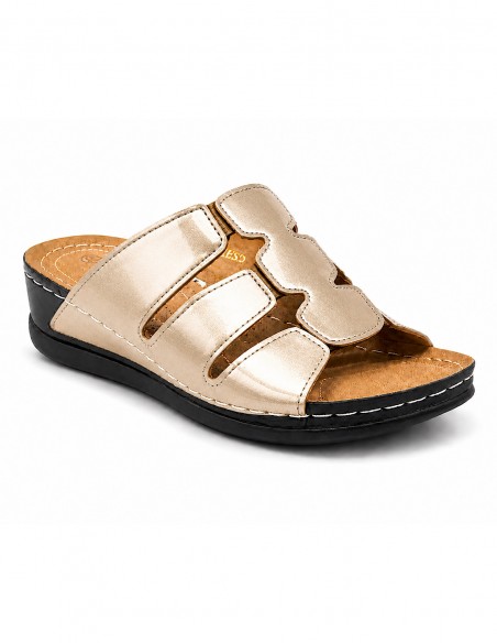 Sandales Femme Confort – Mules Orthopédiques, Semelle Antidérapante & Légère – Chaussures Mode Noir Vernis, Noir Mat, Doré