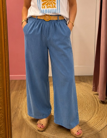 Pantalon large en toile de jean femme taille unique 36 au 42 – Taille élastique & coupe fluide