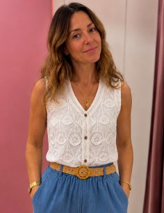 gilet femme sans manche en coton brodé style bohème