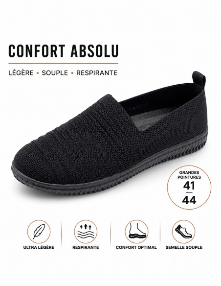 baskets confort femme toile noir respirante grande pointure 41 42 43 44 confort absolu