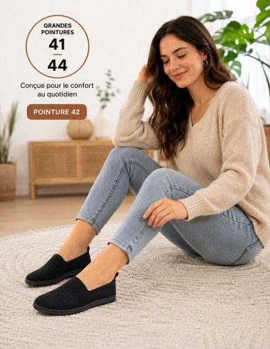 baskets confort femme toile respirante noir grande pointure 41 42 43 44 pied fragiles