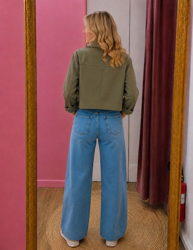 veste femme mi saison en tissu kaki avec poches et zip