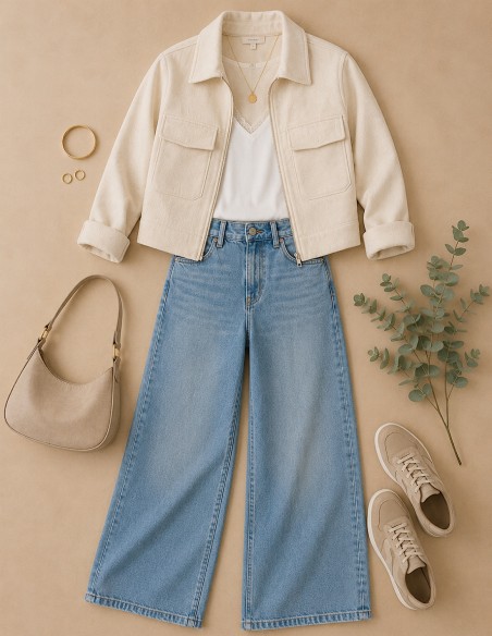 Veste Femme Courte Zipée Casual Chic – Blanc Cassé, Beige Chiné, Noir, Kaki – Taille 34 à 44