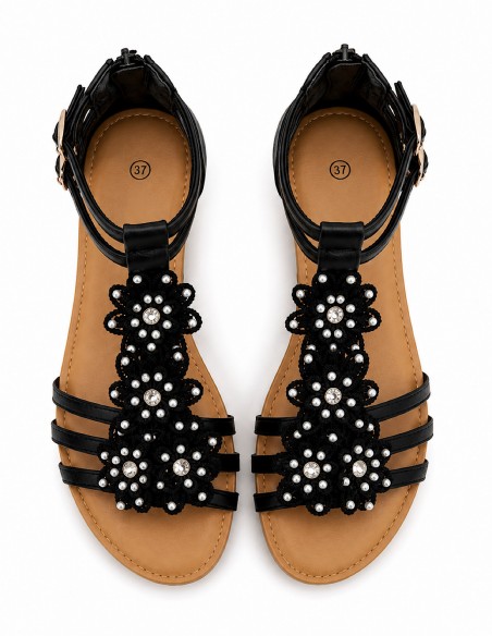 Sandales Femme Compensées Chic & Confortables – Strass, Perles & Double Boucle