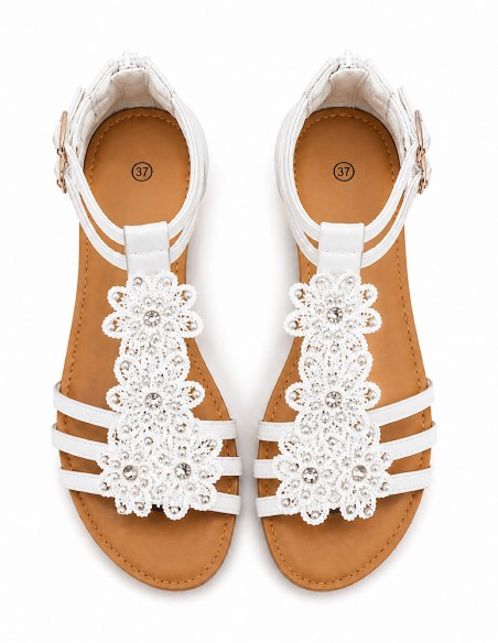 Sandales Femme Compensées Chic & Confortables – Strass, Perles & Double Boucle – Noir ou Blanc