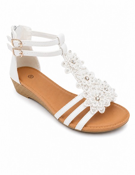 Sandales Femme Compensées Chic & Confortables – Strass, Perles & Double Boucle – Noir ou Blanc