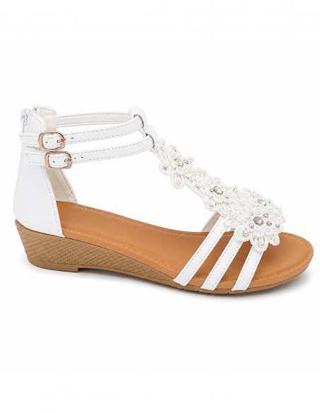 Sandales Femme Compensées Chic & Confortables – Strass, Perles & Double Boucle – Noir ou Blanc