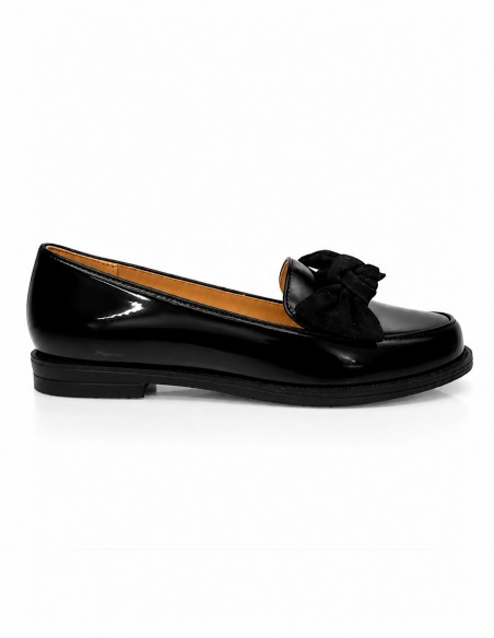 Mocassins Femme en Simili Cuir Verni - Chaussures Plates Elégantes et Confortables Intérieur Cuir avec Franges et Noeud