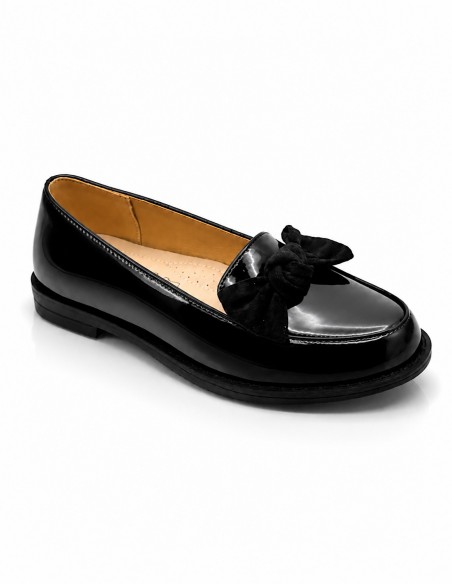Mocassins Femme en Simili Cuir Verni - Chaussures Plates Elégantes et Confortables Intérieur Cuir avec Franges et Noeud