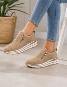 basket femme compensée à plateforme beige et strass - confort 2