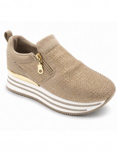 basket femme compensée à plateforme beige et strass - confort